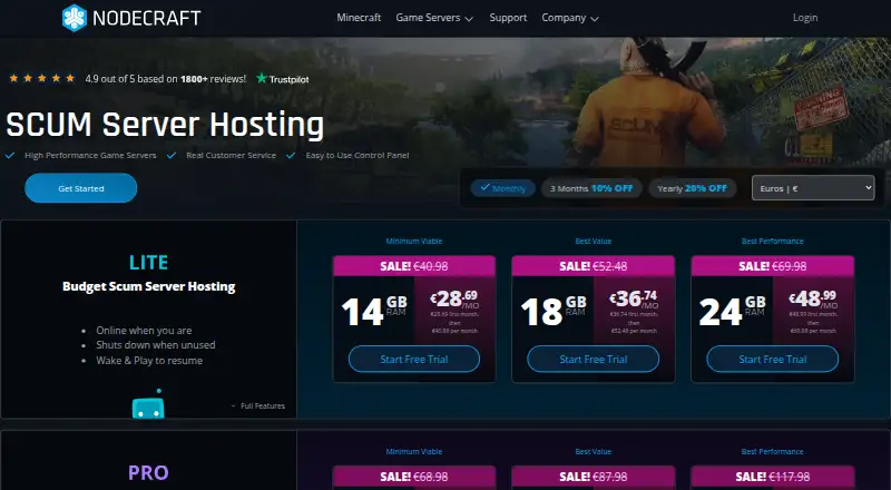 Nodecraft SCUM Server Hosting home page