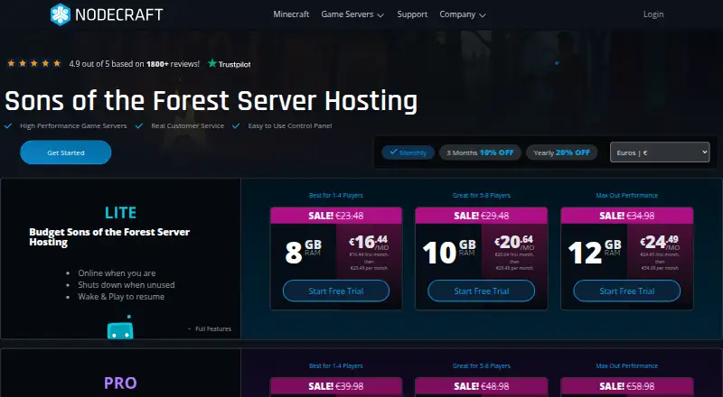 Nodecraft Sons of the Forest Server Hosting home page