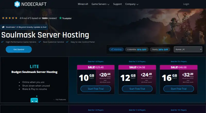 Nodecraft Soulmask Server Hosting home page