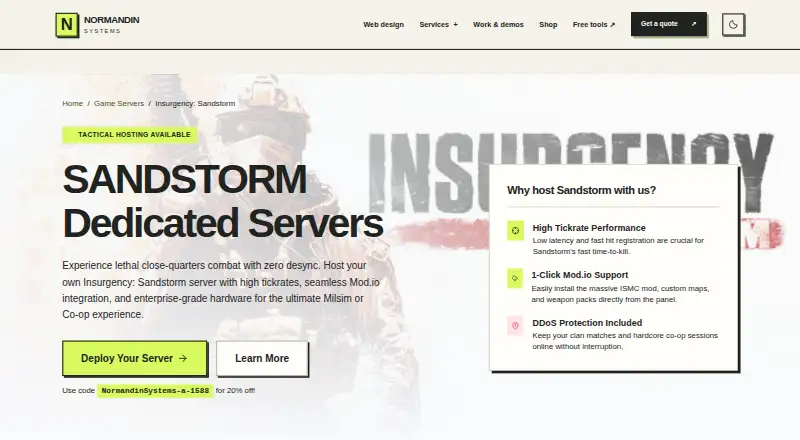Normandin Systems Insurgency: Sandstorm Hosting home page
