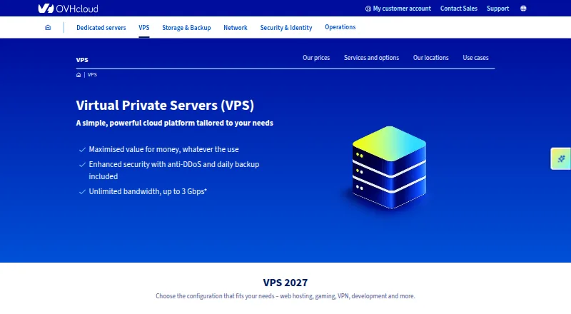 OVHcloud VPS home page