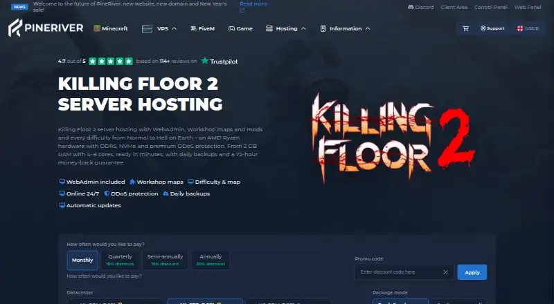 PineRiver Killing Floor 2 Hosting home page