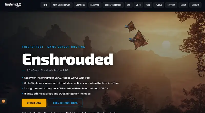 PingPerfect Enshrouded Hosting home page