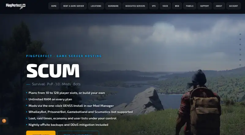 PingPerfect SCUM Server Hosting home page