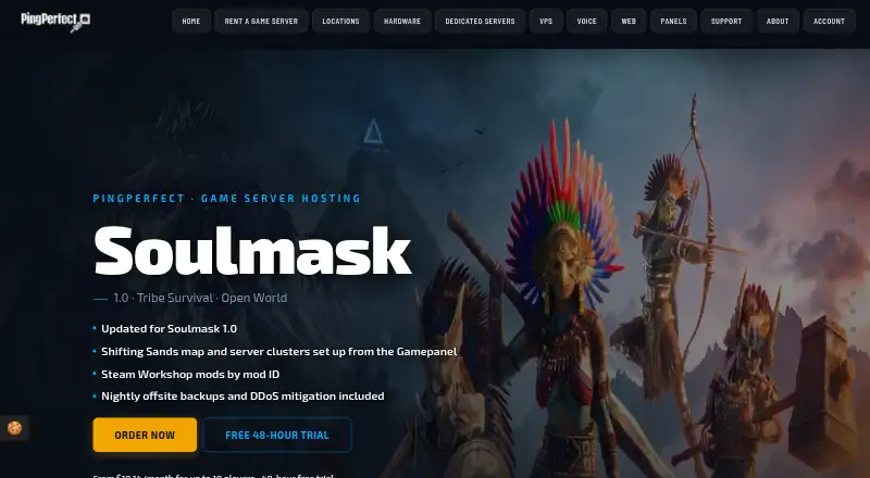 PingPerfect Soulmask Server Hosting home page