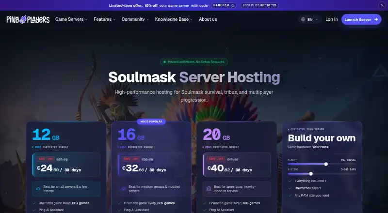 PingPlayers Soulmask Server Hosting home page
