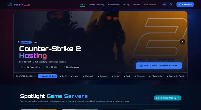 Pinnacle Game Studios home page