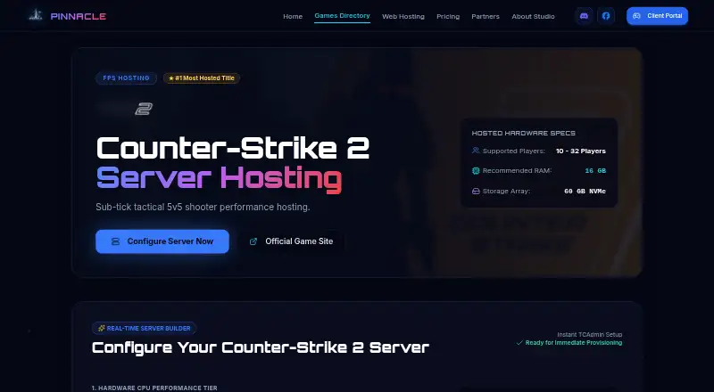 Pinnacle Game Studios Counter-Strike 2 Hosting home page