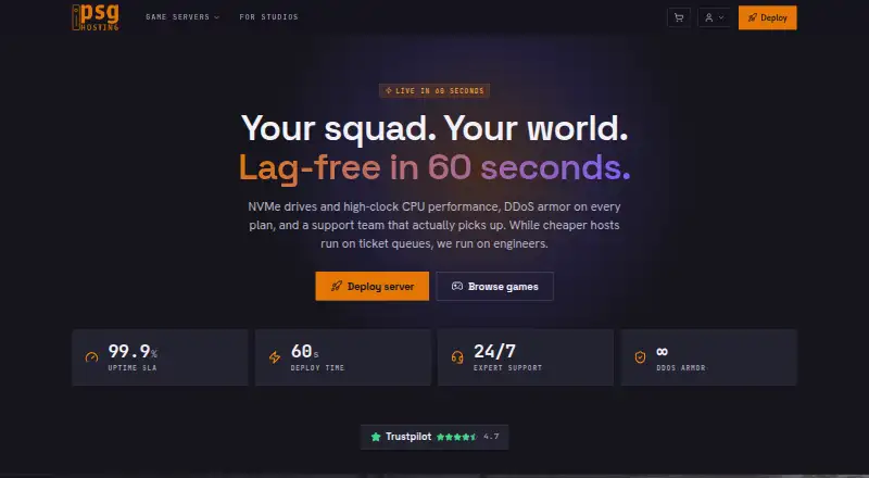 PSG Hosting Squad Game Server Hosting home page