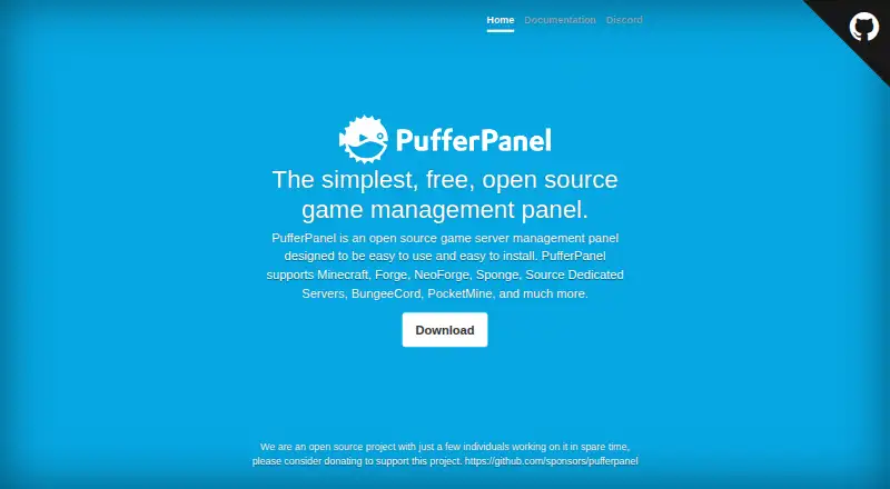 PufferPanel home page