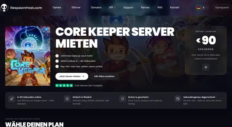 RespawnHost Core Keeper Server Hosting home page