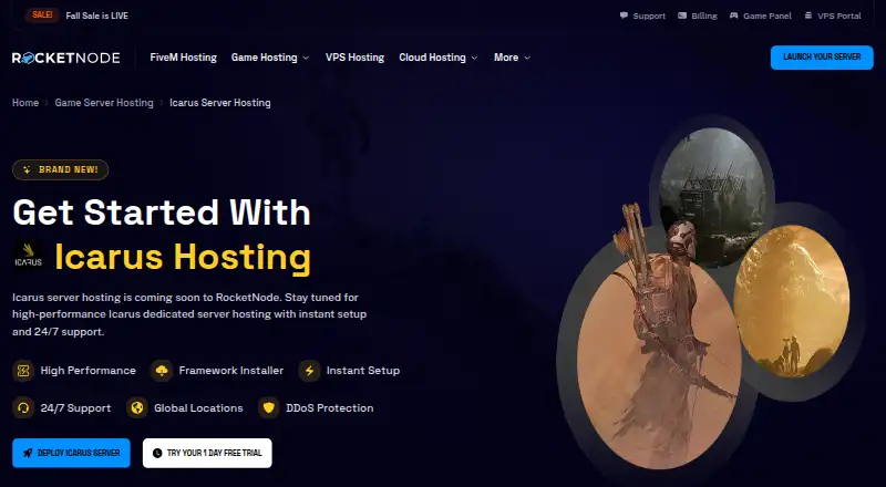 RocketNode Icarus Server Hosting home page