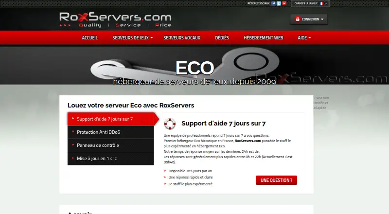 RoxServers Eco Hosting home page
