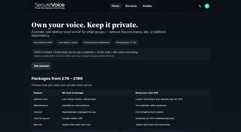SecureVoice home page