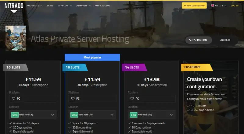 Nitrado ECO Server Hosting home page