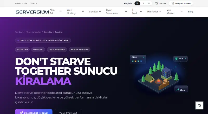Serversium Don't Starve Together Server Hosting home page