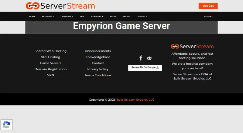 Server Stream Empyrion Server Hosting home page