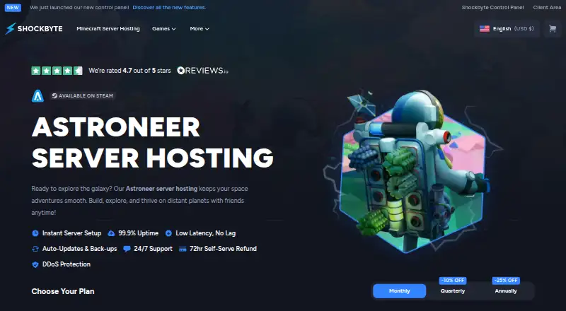 Shockbyte Astroneer Server Hosting home page