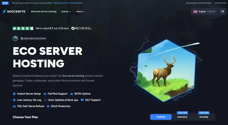 Shockbyte Eco Server Hosting home page