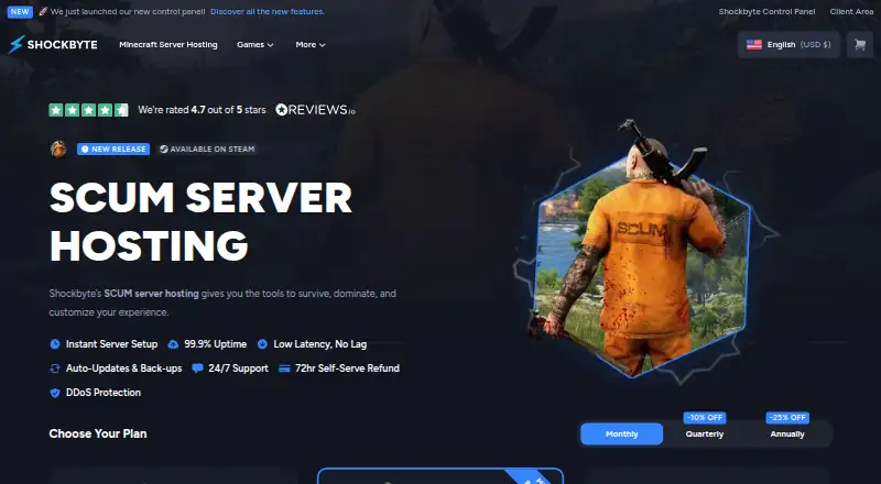 Shockbyte SCUM Server Hosting home page