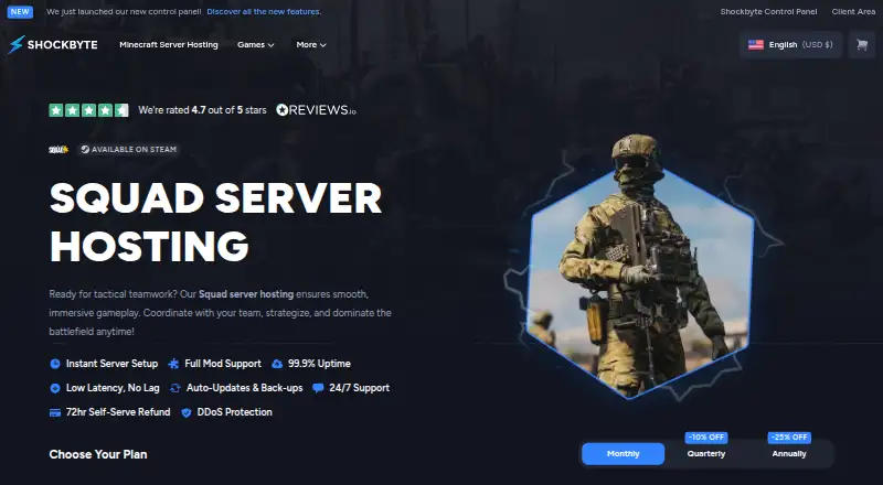 Shockbyte Squad Server Hosting home page