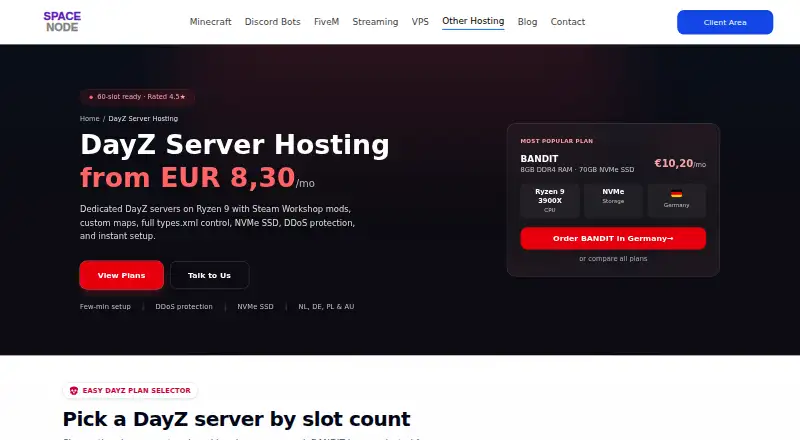 Space-Node DayZ Hosting home page