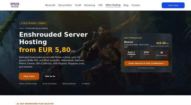Space-Node Enshrouded Server Hosting home page