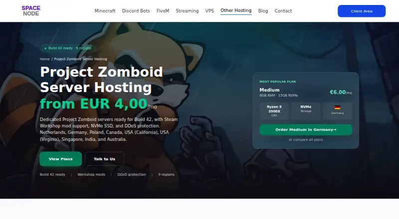 Space-Node Project Zomboid Server Hosting home page