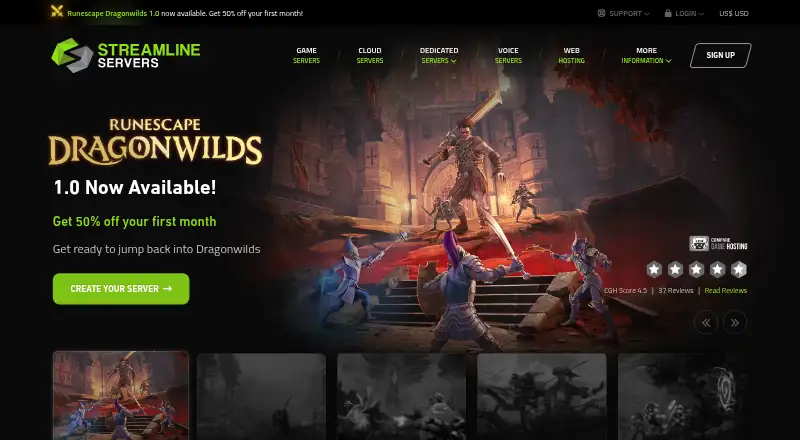 Streamline Servers home page