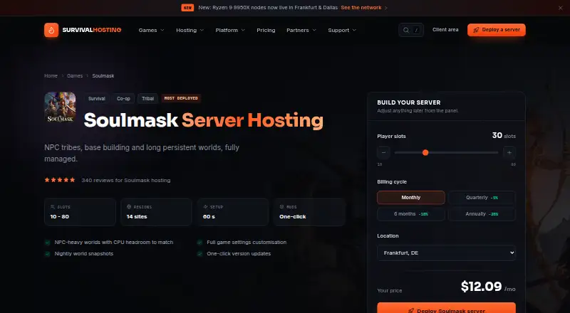 Survival Hosting Soulmask Server Hosting home page