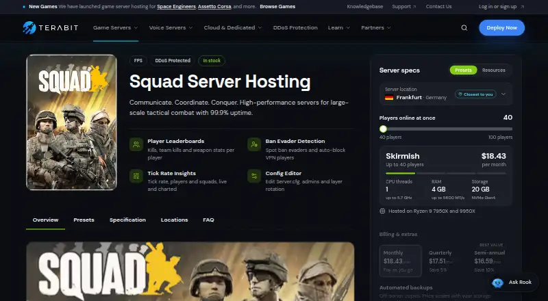 Terabit Squad Game Server Hosting home page