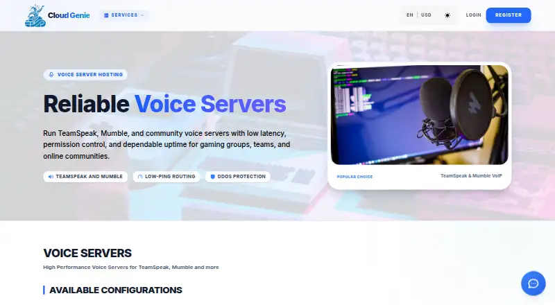 Cloud Genie Mumble Voice Hosting home page