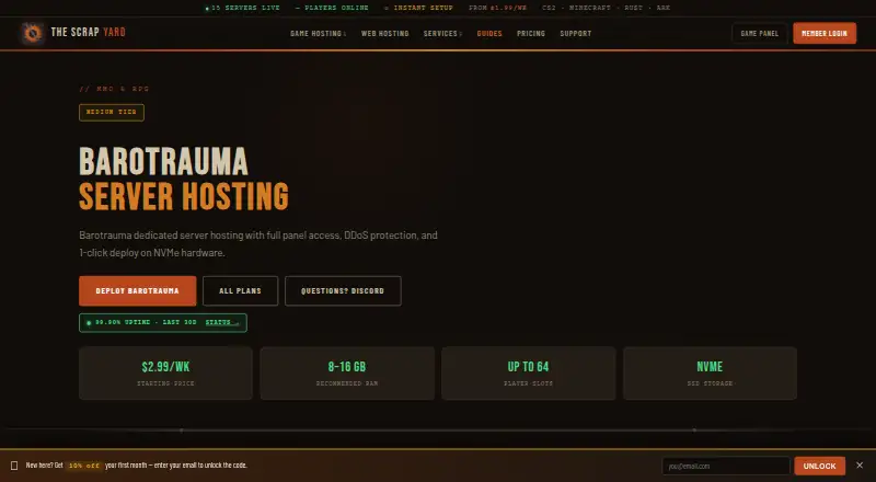 The Scrap Yard Barotrauma Server Hosting home page