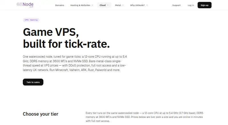 UKNode Game VPS home page