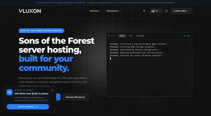 Valkyrie Hosting Sons of the Forest Server Hosting home page