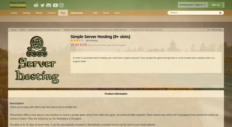 Vintage Story Simple Server Hosting home page