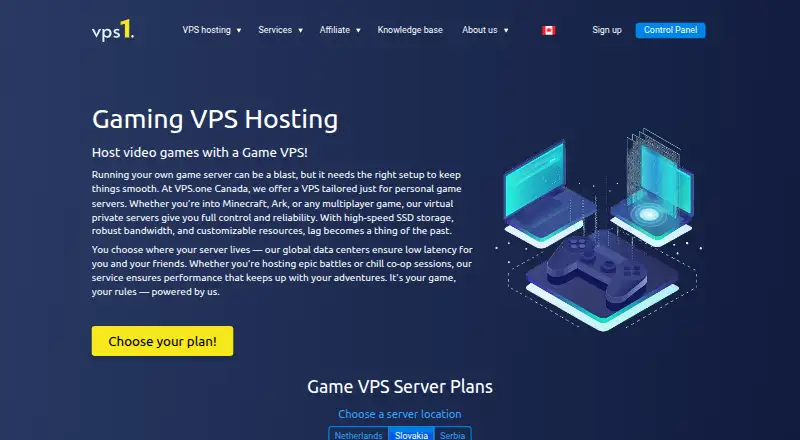 VPS.one Game Hosting home page