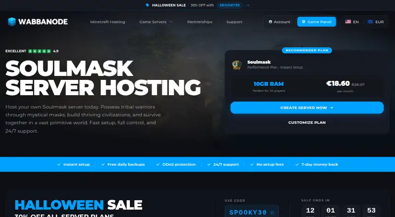 Wabbanode Soulmask Server Hosting home page