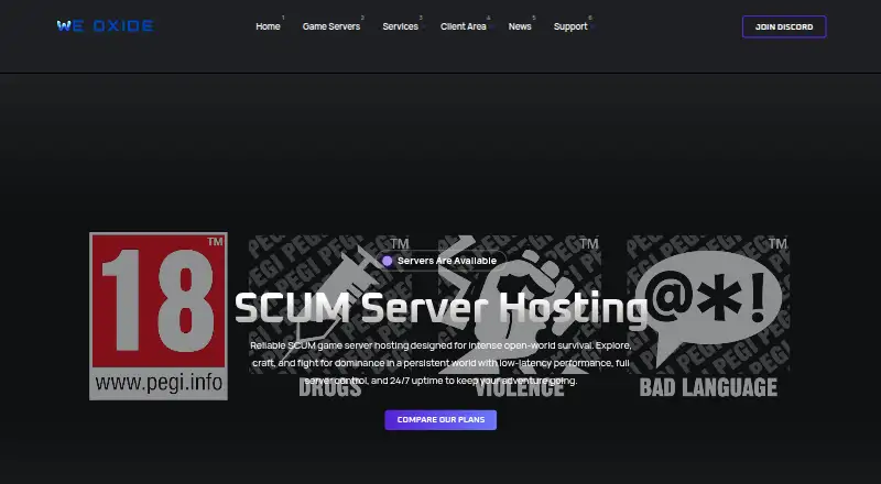 WeOxide SCUM Server Hosting home page