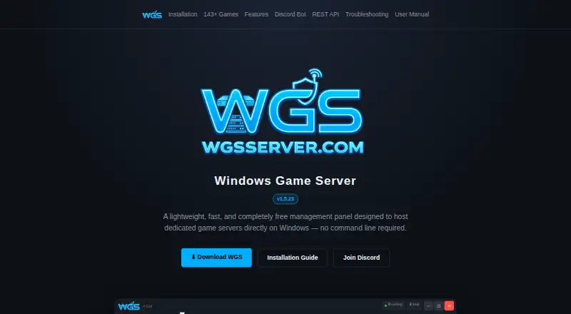 Windows Game Server home page