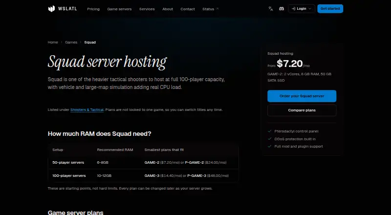WSLATL Squad Server Hosting home page