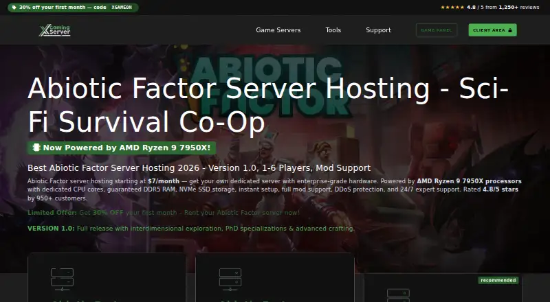 XGamingServer Abiotic Factor Server Hosting home page