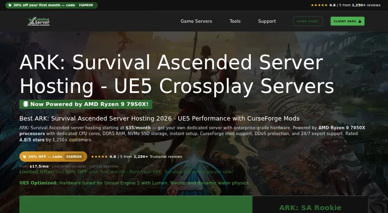 XGamingServer ARK: Survival Ascended Server Hosting home page