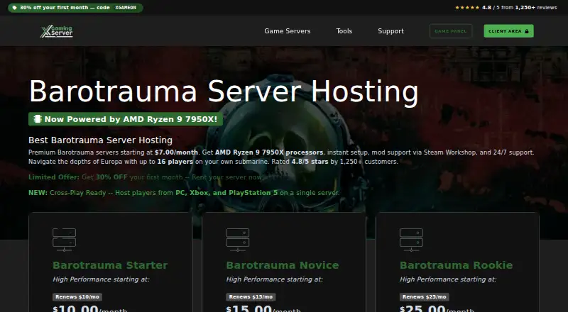 XGamingServer Barotrauma Server Hosting home page