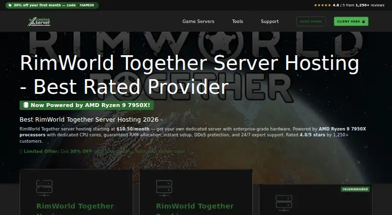 XGamingServer RimWorld Together Server Hosting home page