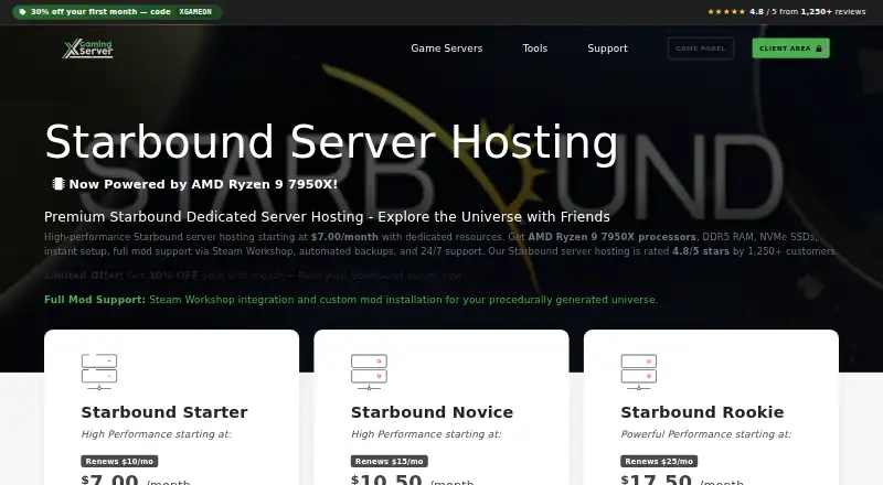 XGamingServer Starbound Server Hosting home page