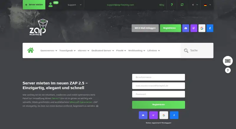 ZAP-Hosting home page