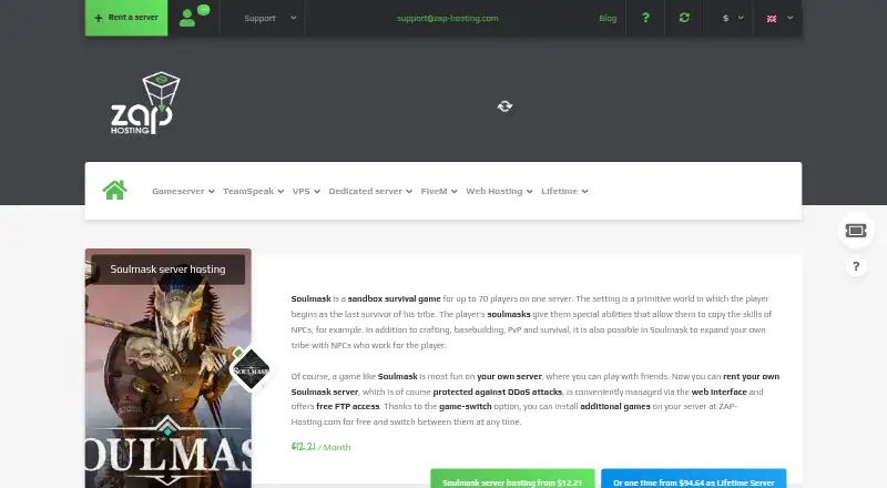 ZAP-Hosting Soulmask Server Hosting home page