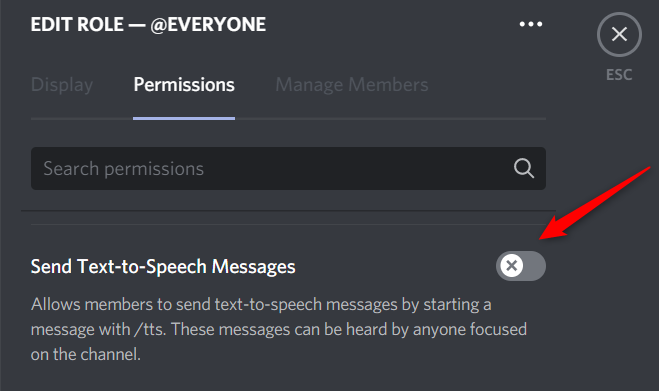 Disable Send Text-To-Speech messages.