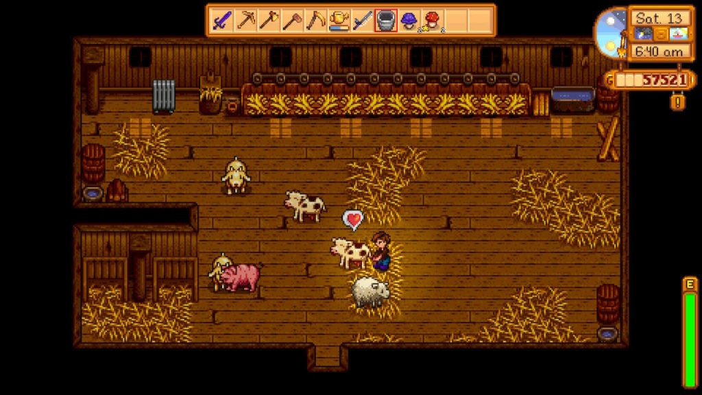 Milk your cow with your hands and a milk pail in Stardew Valley.